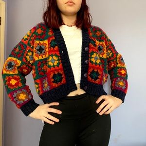 Multi Colored Crochet Patchwork Cardigan